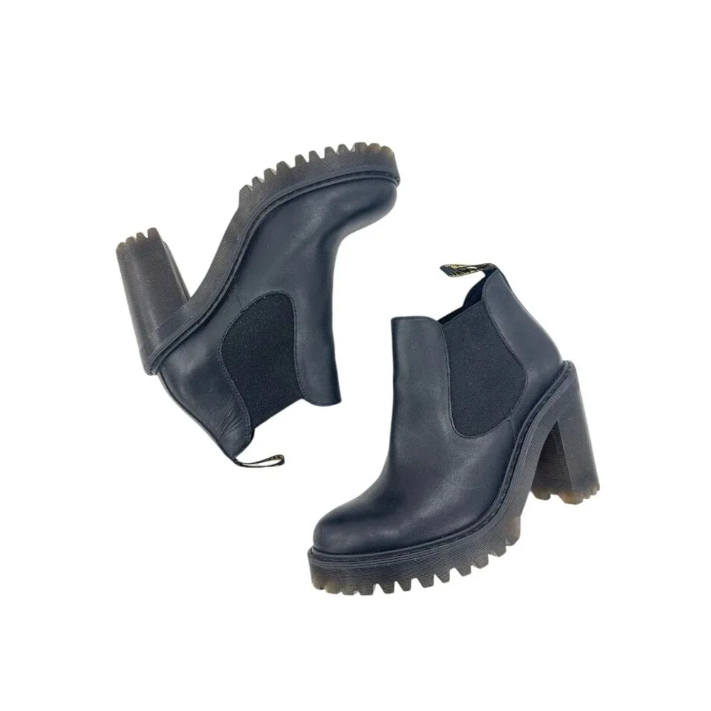 Dr. Martens Hurston Black Leather‎ Heeled Chelsea Boots Womens 8 AW004